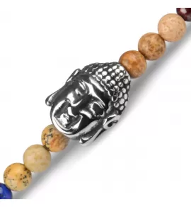 Браслет в три оборота Everiot Select LNS-2025 из лазурита и граната с головой Будды