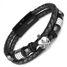 Мужской кожаный браслет Everiot Select LNS-5034 с черепом из стали
