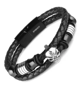 Мужской кожаный браслет Everiot Select LNS-5034 с черепом из стали