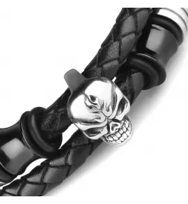 Мужской кожаный браслет Everiot Select LNS-5034 с черепом из стали