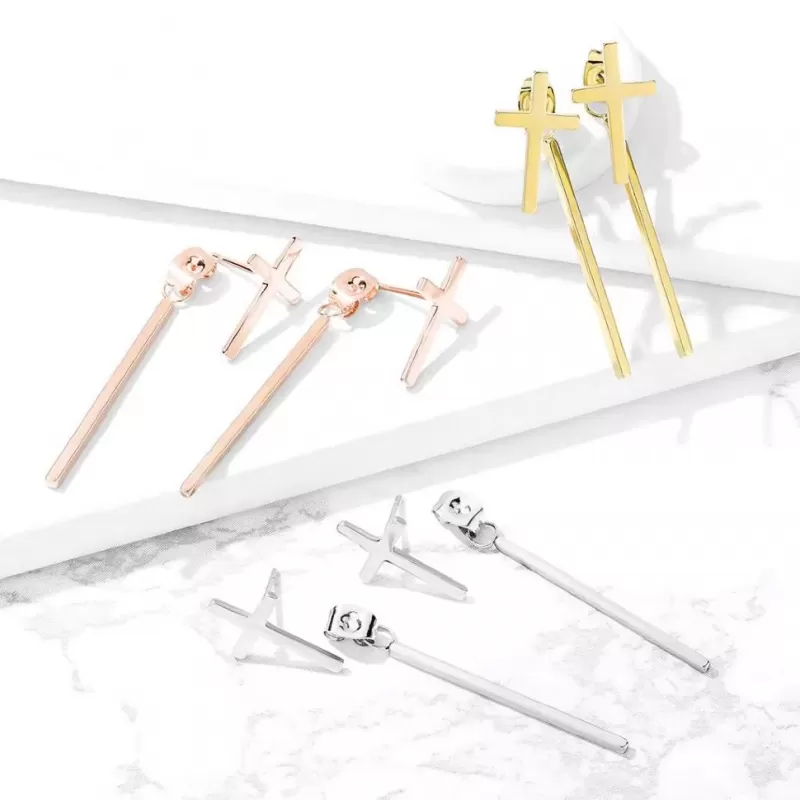 Женские стальные серьги "Кресты" с подвесками-палочками TATIC SE3623
