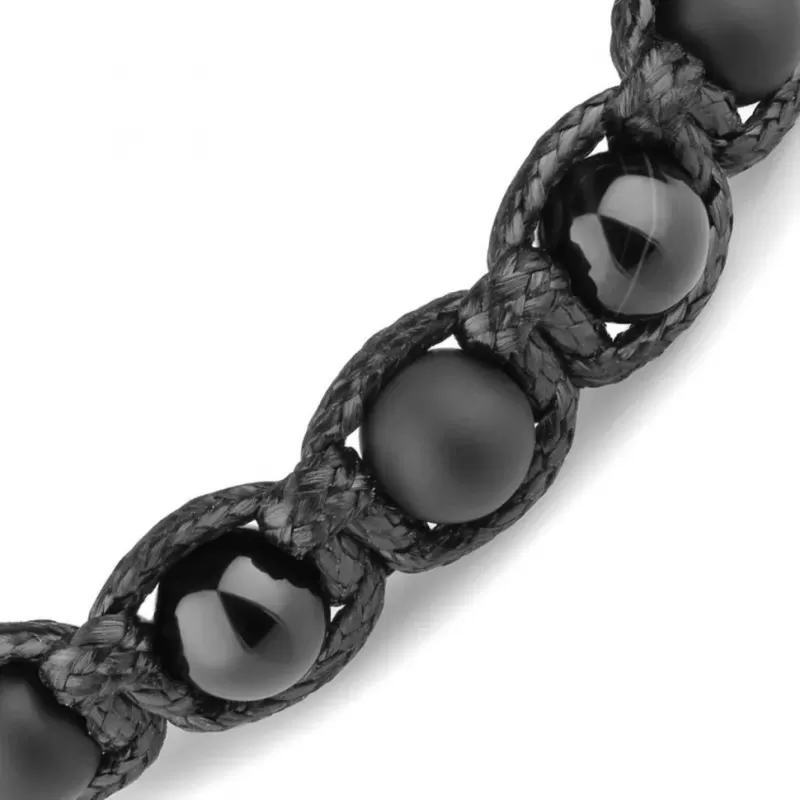 Мужской браслет Шамбала из черного агата Everiot Select LNS-2278 с крестом