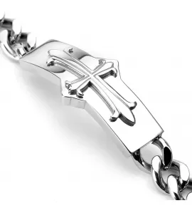 Мужской браслет TATIC SSBQ-3036 из стали в форме цепи, декорированный пластиной с крестом