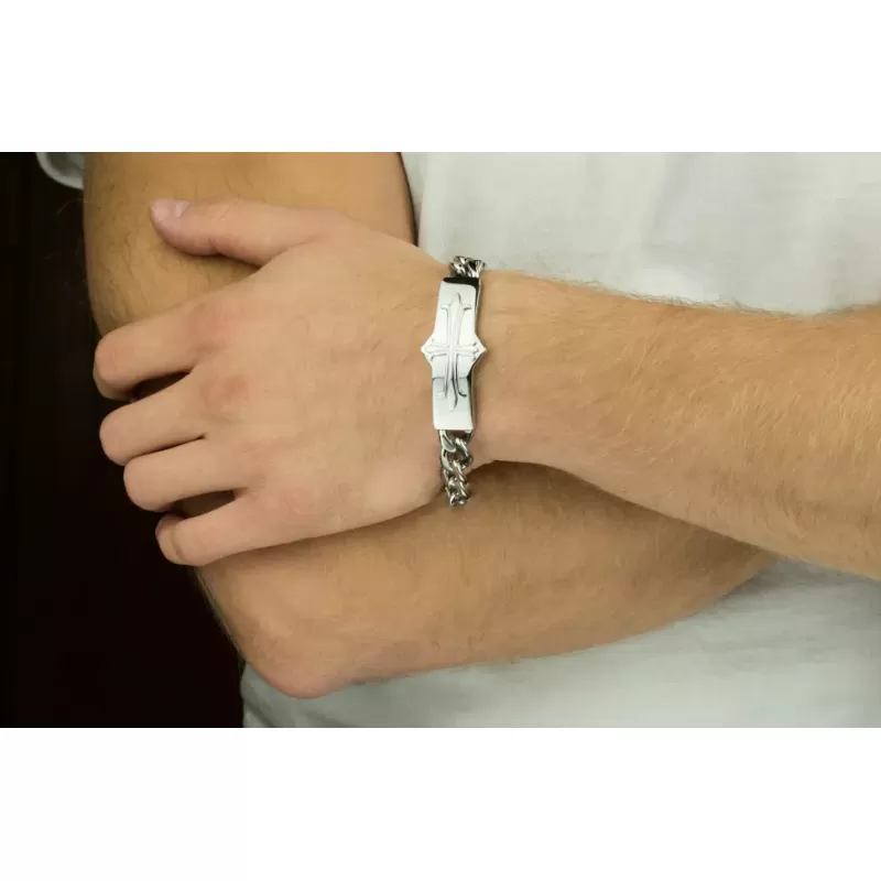 Мужской браслет TATIC SSBQ-3036 из стали в форме цепи, декорированный пластиной с крестом
