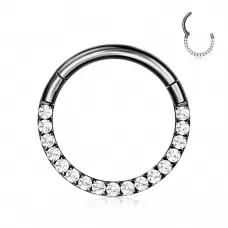 Кольцо кликер из титана с фианитами Pirslab RHT42 серьга для пирсинга септума, трагуса и хеликса, брови, губ (диаметр от 6 мм до 10 мм), черный