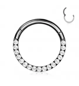 Кольцо кликер из титана с фианитами Pirslab RHT42 серьга для пирсинга септума, трагуса и хеликса, брови, губ (диаметр от 6 мм до 10 мм), черный