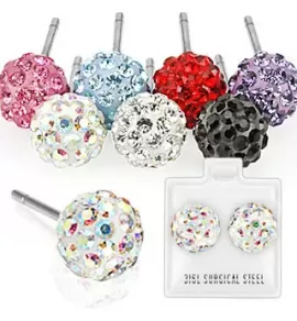 Серьги-гвоздики из стали TATIC NO-SSEF1 с цветными фианитами