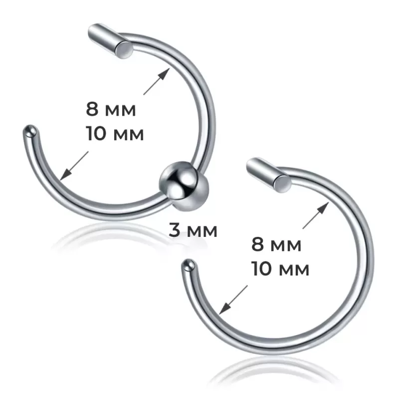 Набор 2 шт. серьга для имитации пирсинга PiercedFish SET-RSFX-0022-K из стали, на хрящ ух, хеликс, губу, нос