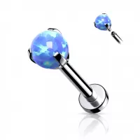 Серьга лабрет из стали для пирсинга губ, хряща уха PiercedFish LSI038-S05 с синтетическим опалом