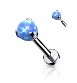 Серьга лабрет из стали для пирсинга губ, хряща уха PiercedFish LSI038-S05 с синтетическим опалом