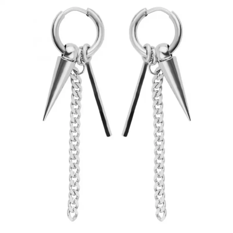 Стальные серьги-трансформеры (кольца) Everiot SE-ZS-1907 со съемными подвесками, цепочками и шипами