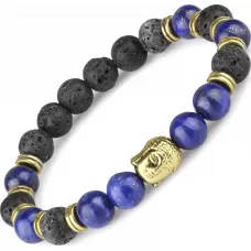 Браслет Everiot STB-MJ-1754 из лавы и лазурита с головой Будды