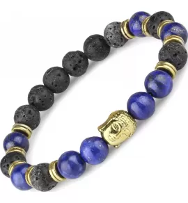 Браслет Everiot STB-MJ-1754 из лавы и лазурита с головой Будды