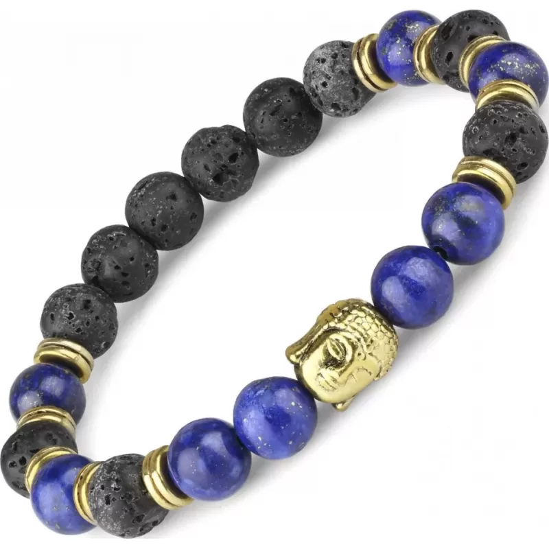 Браслет Everiot STB-MJ-1754 из лавы и лазурита с головой Будды