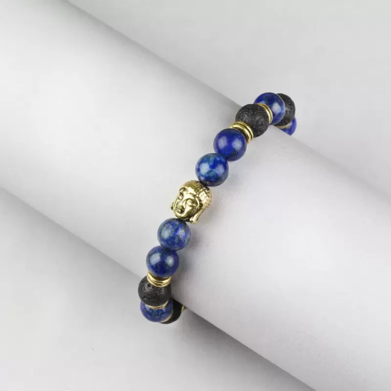 Браслет Everiot STB-MJ-1754 из лавы и лазурита с головой Будды