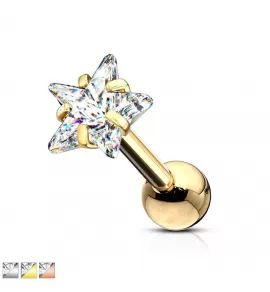 Микроштанга для пирсинга хеликса, хряща уха 1,2 мм PiercedFish JA07, серьга из стали с фианитом в форме звезды