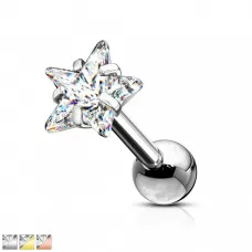 Микроштанга для пирсинга хеликса, хряща уха 1,2 мм PiercedFish JA07, серьга из стали с фианитом в форме звезды