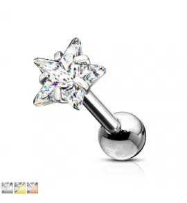 Микроштанга для пирсинга хеликса, хряща уха 1,2 мм PiercedFish JA07, серьга из стали с фианитом в форме звезды