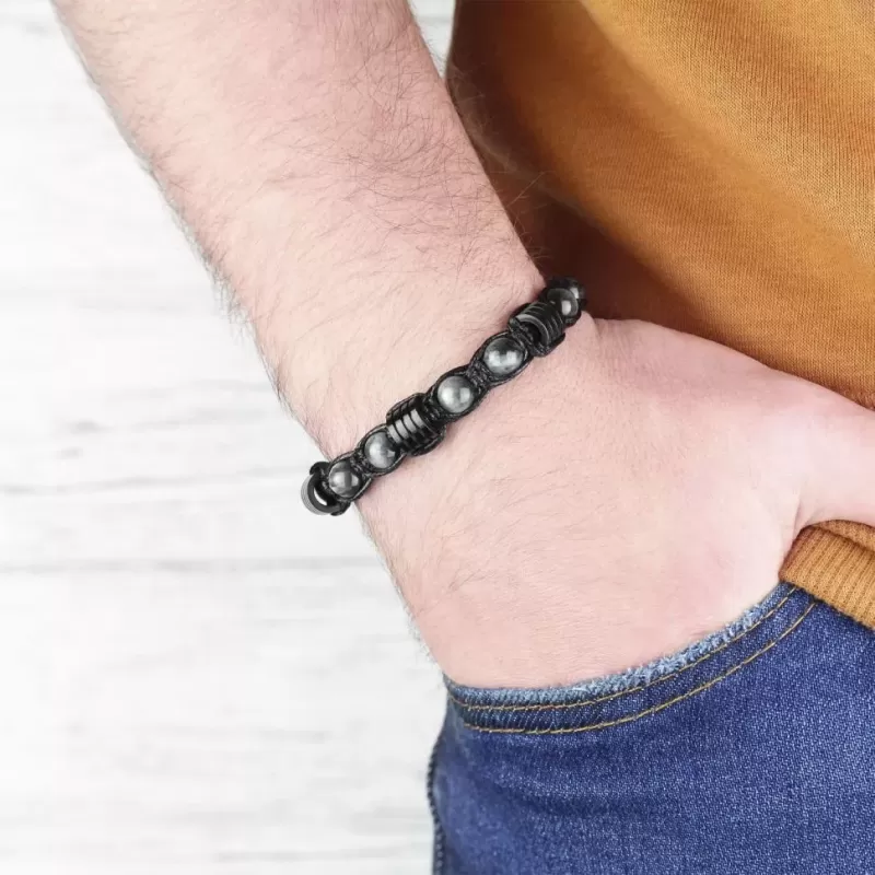 Мужской браслет Everiot Select LNS-2282 Шамбала из камня соколиный глаз со стальными вставками