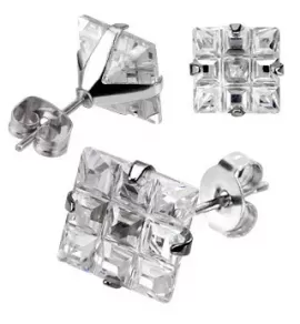 Квадратные серьги-гвоздики TATIC SE0103, от 5 до 7 мм, с фианитом