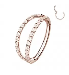 Двойное кольцо кликер из стали c фианитами PiercedFish PC73 серьга для пирсинга септума, трагуса и хеликса, брови, губ, сосков, пупка, розовое золото