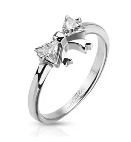 Кольцо из стали Spikes R-M2987 с бантиком и фианитами