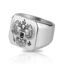 Мужской перстень-печатка из стали TATIC RSS-0320 с гербом двуглавый орел