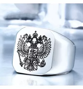 Мужской перстень-печатка из стали TATIC RSS-0320 с гербом двуглавый орел
