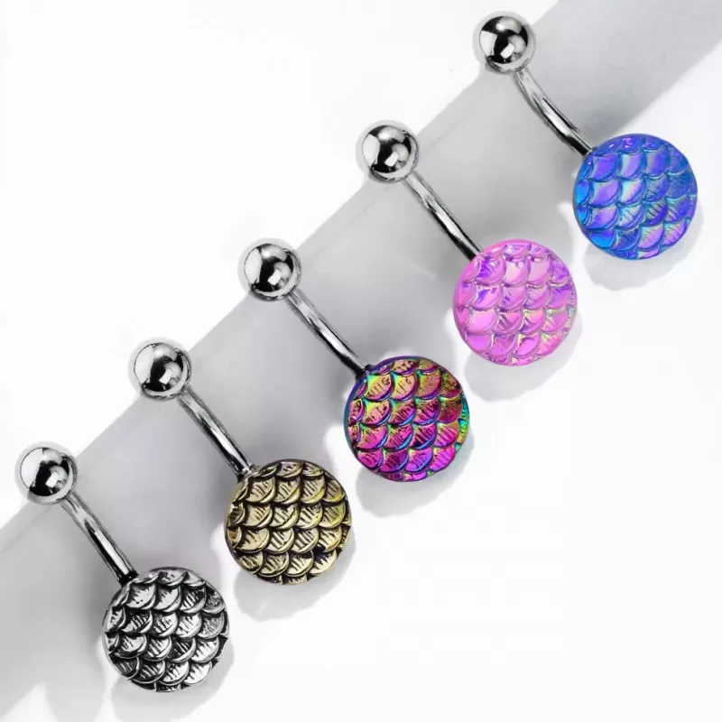 Серьга банан из стали для пирсинга пупка Piercedfish NSQ-5036 с узором чешуи