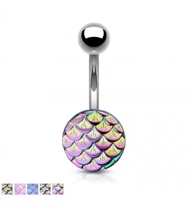 Серьга банан из стали для пирсинга пупка Piercedfish NSQ-5036 с узором чешуи