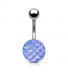 Серьга банан из стали для пирсинга пупка Piercedfish NSQ-5036 с узором чешуи