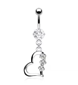 Серьга банан для пирсинга пупка из титана Pirslab NTR3598 в форме сердца с фианитами