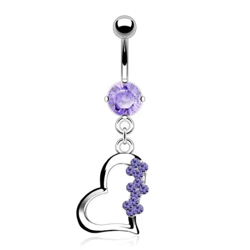 Серьга банан для пирсинга пупка из титана Pirslab NTR3598 в форме сердца с фианитами