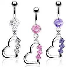 Серьга банан для пирсинга пупка из титана Pirslab NTR3598 в форме сердца с фианитами