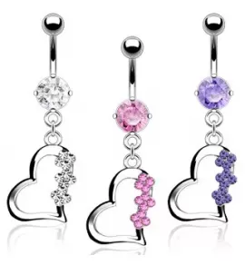 Серьга банан для пирсинга пупка из титана Pirslab NTR3598 в форме сердца с фианитами