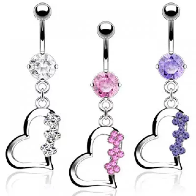 Серьга банан для пирсинга пупка из титана Pirslab NTR3598 в форме сердца с фианитами