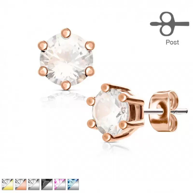 Серьги-гвоздики (пусеты) от 3 до 5 мм TATIC EA-001 с круглым фианитом, с родиевым покрытием или позолотой