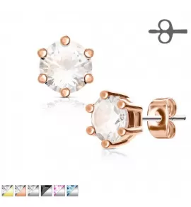 Серьги-гвоздики (пусеты) от 3 до 5 мм TATIC EA-001 с круглым фианитом, с родиевым покрытием или позолотой