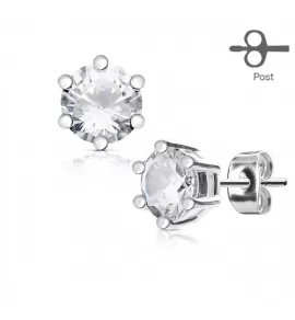 Серьги-гвоздики (пусеты) от 3 до 5 мм TATIC EA-001 с круглым фианитом, с родиевым покрытием или позолотой