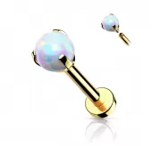 Серьга лабрет из стали для пирсинга губ, хряща уха PiercedFish LSI038-G17 с синтетическим опалом