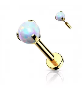 Серьга лабрет из стали для пирсинга губ, хряща уха PiercedFish LSI038-G17 с синтетическим опалом