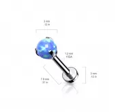 Серьга лабрет из стали для пирсинга губ, хряща уха PiercedFish LSI038-G17 с синтетическим опалом