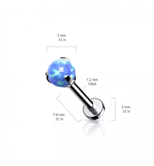 Серьга лабрет из стали для пирсинга губ, хряща уха PiercedFish LSI038-G17 с синтетическим опалом