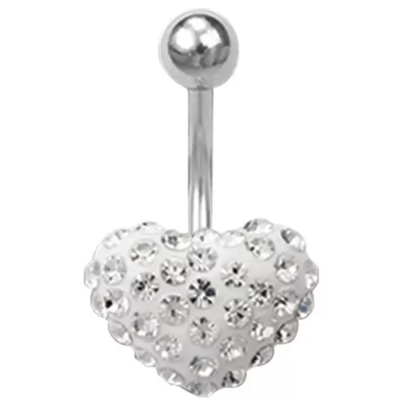 Серьга банан для пирсинга пупка Everiot AAB-49TBSH из стали с "Сердцем" и фианитами