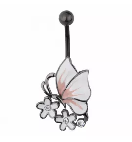 Серьга банан для пирсинга пупка Everiot AAB-56TBBU с бабочкой и цветами