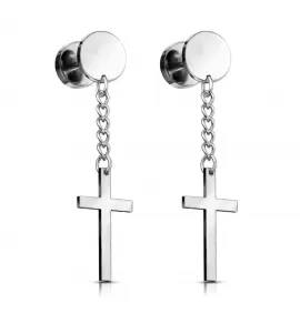 Серьги из стали с подвеской в форме креста (фейк-плаги) PiercedFish 2xPSFX021
