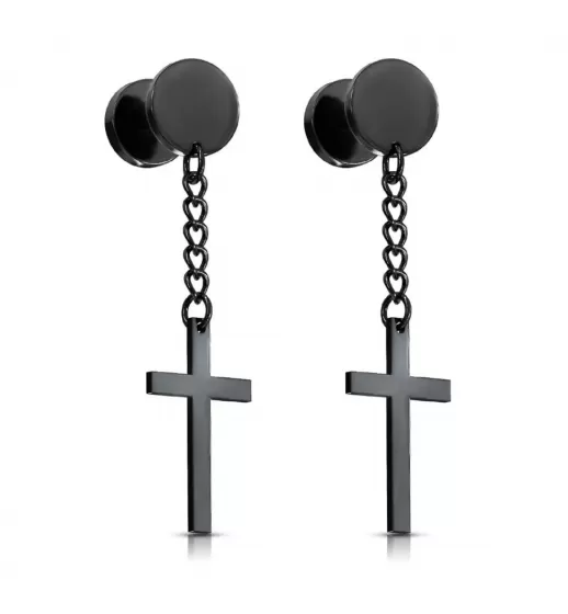Серьги из стали с подвеской в форме креста (фейк-плаги) PiercedFish 2xPSFX021