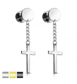 Серьги из стали с подвеской в форме креста (фейк-плаги) PiercedFish 2xPSFX021