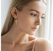 Женские серьги-кольца из стали с подвесками "Кресты" TATIC SE3652