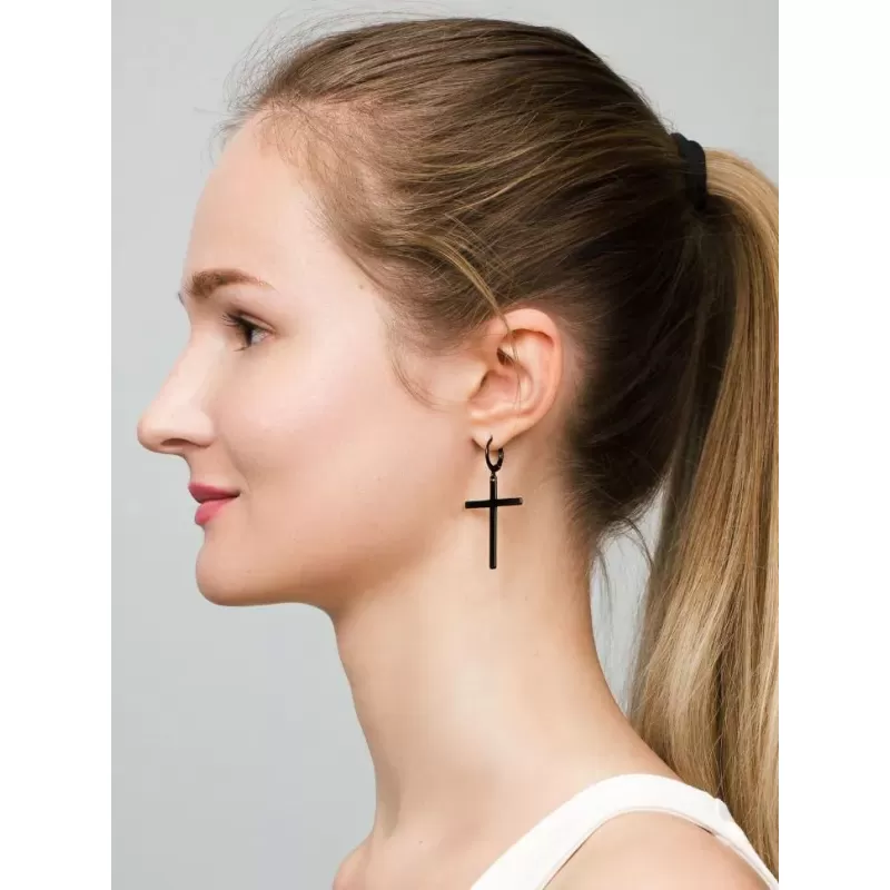 Женские серьги-кольца из стали с подвесками "Кресты" TATIC SE3652